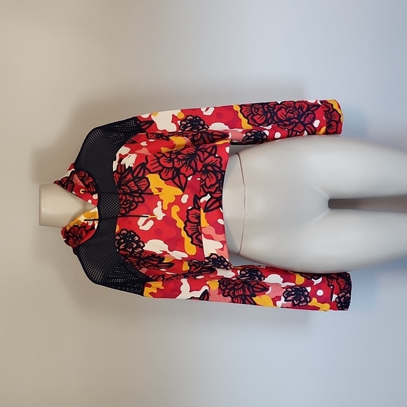 Puma Tops - PUMA red/navy floral long sleeve hooded crop top-XL